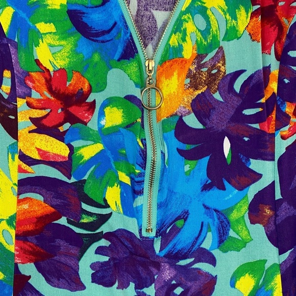 SunnyOcean Sleeveless Mini Dress Colourful Palm Leaf Pattern Size Large - Picture 4 of 10